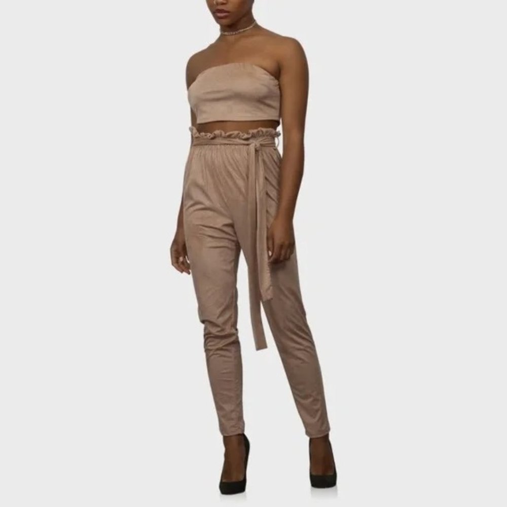 Two Piece Jogger Pant Set Tan